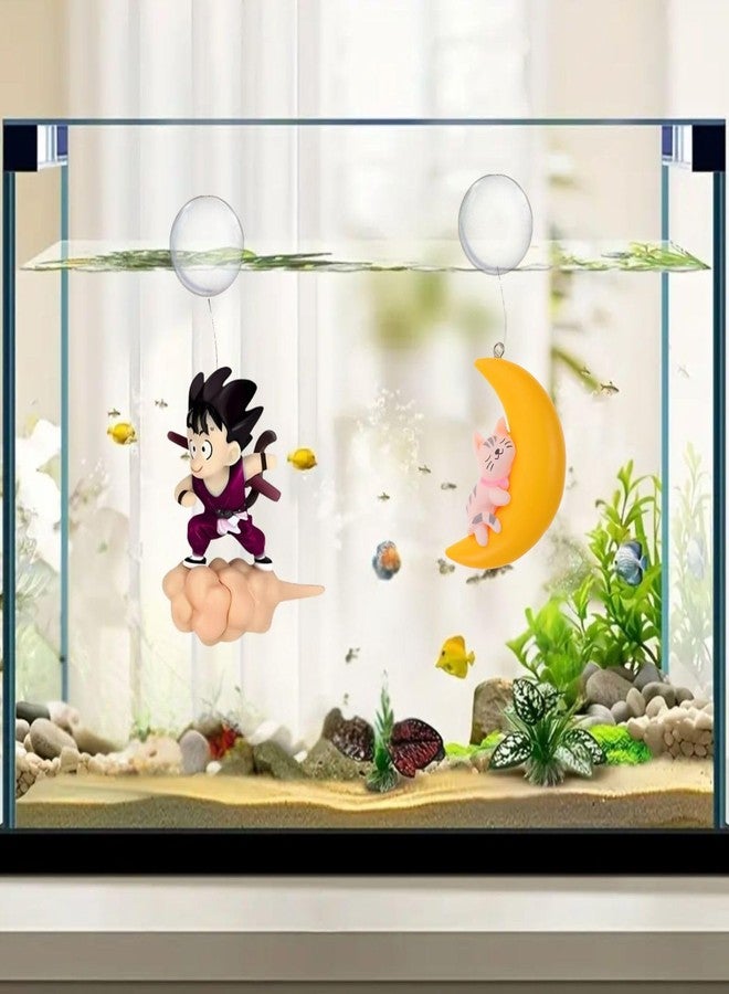 VAYINATO® 2 Pcs Combo - Floating Little Half Moon & Gugu (Random Color) Aquarium Decorations Landscaping Fish Tank Toy - Cute and Lifelike Ornaments for a Magical Underwater World by Petzlifeworld - Image 1
